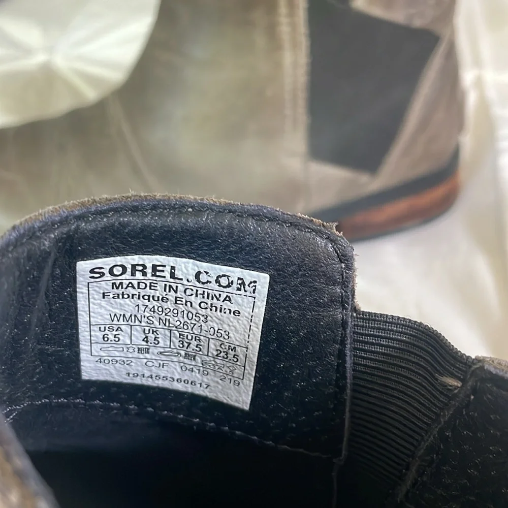 Sorel Emilie Waterproof Quarry Gray Leather Chelsea Ankle Boots Women 6.5 - Picture 6 of 7